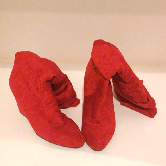Bright Red Velvet Boots - Picture 1 of 3